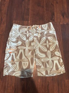 Tommy Bahama Brown and Cream Floral Swim Board Shorts